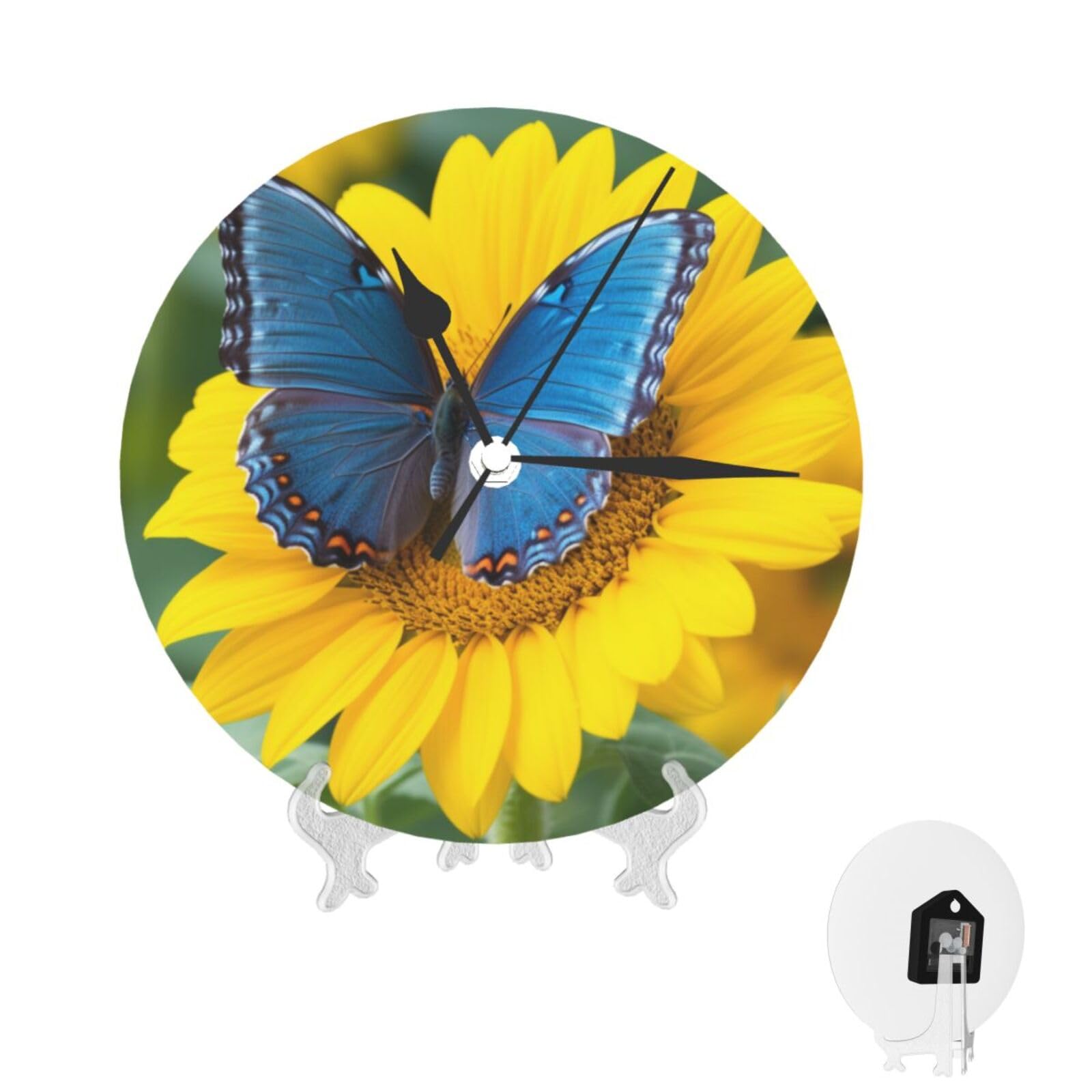 Horloge murale sans tic-tac tournesol bleu pour retrouver le calme au bureau