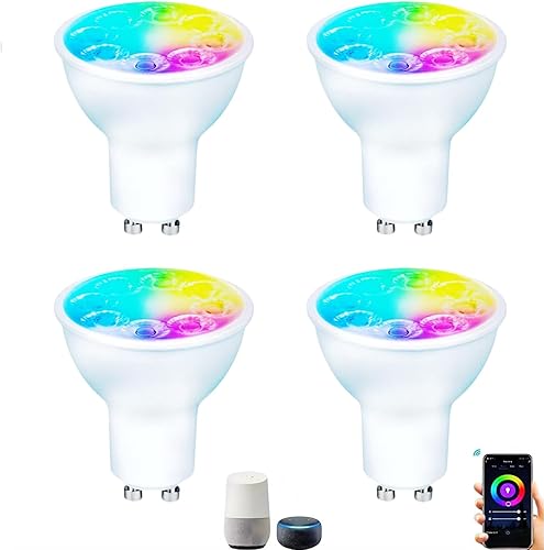 Bombillas LED inteligentes Gu10 regulables que cambian de color, RGB Gu10, bombilla LED WiFi y Bluetooth funciona con Alexa Google, ajustable 16