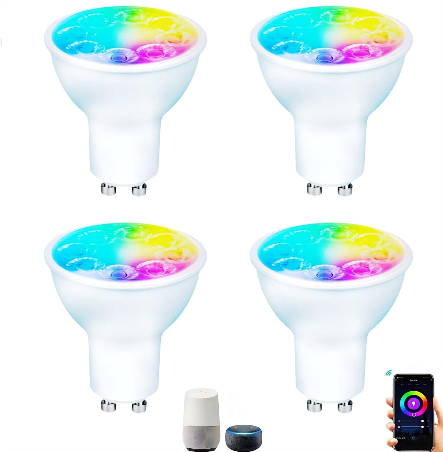 Smart Gu10 LED Bulbs Dimmable Color Changing,RGB Gu10 Bulb, WiFi & Bluetooth LED Bulb Work With Alexa Google, Adjustable 16 Million Color And Music