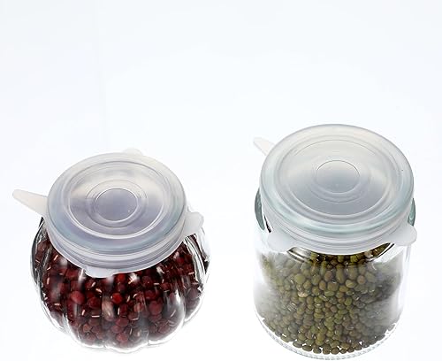 Sibba 8 tapas pequeñas de silicona elástica para latas, fundas reutilizables expandibles para frascos de 2 a 2.4 pulgadas, mantienen los alimentos