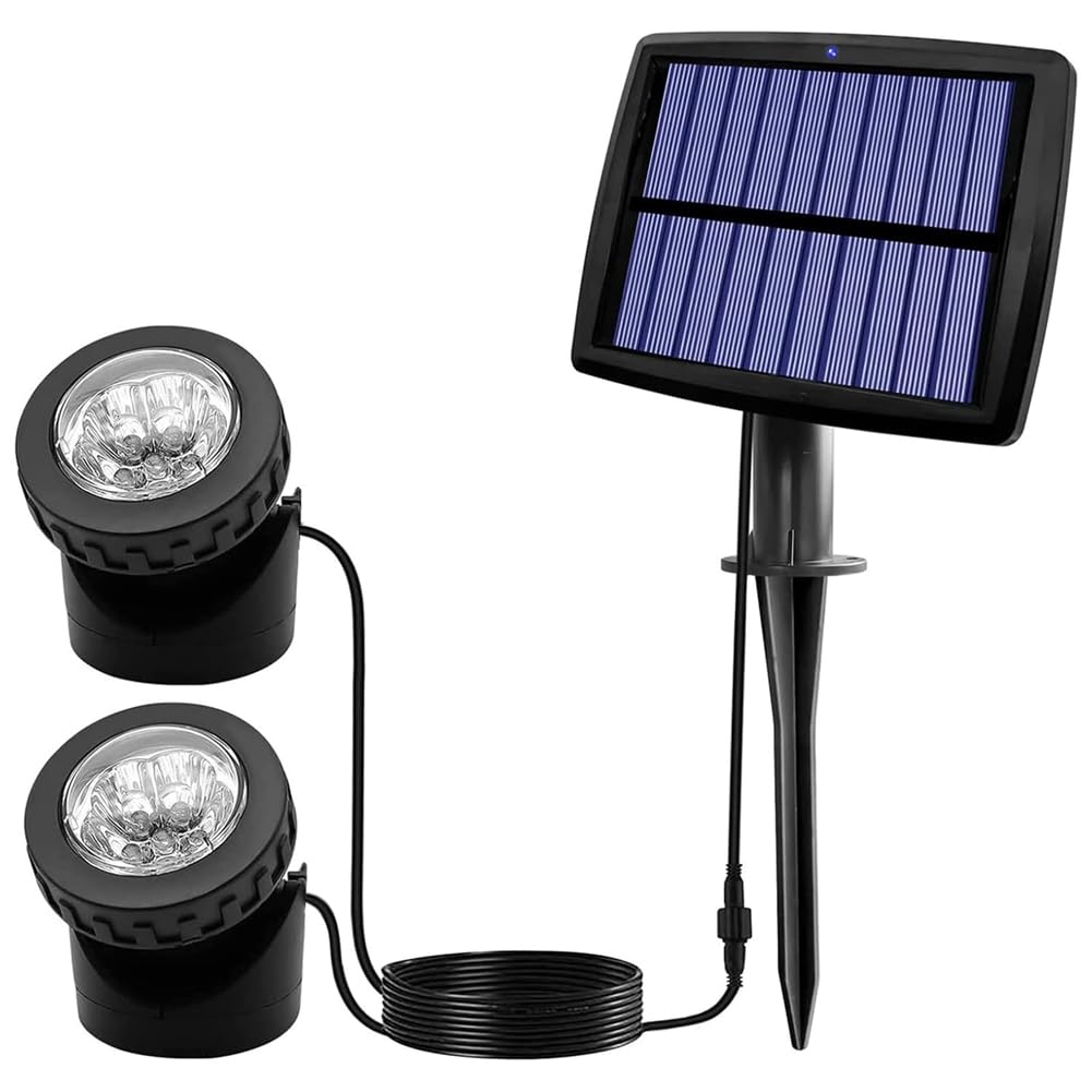 CTRLZS Solar Pond Spotlights, LED Solar Underwater Lights with Dual Head Waterproof Submarine Landscape Spotlight Lighting C