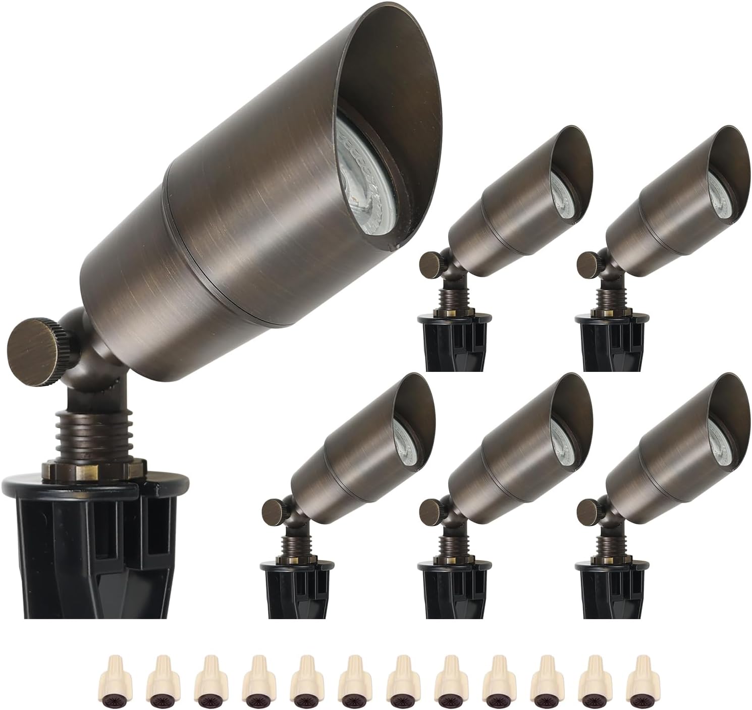 DOSHINE® Solid Brass Landscape LED Spotlights Outdoor Low Voltage Landscape Lighting AC/DC 12V Uplight Accent Light for Tree Garden Yard with Replaceable 5W 3000K Warm White 560LM MR16 Bulb (4-Pack)