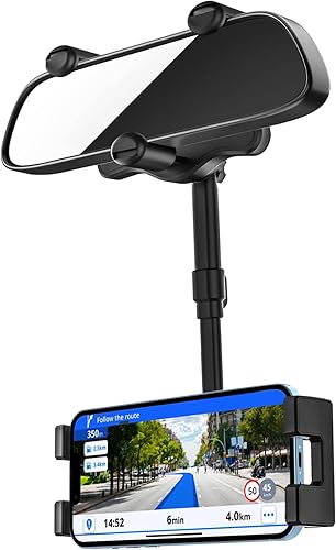 Soporte para teléfono para espejo retrovisor de automóvil giratorio en 360 y retráctil Clip de montaje para espejo retrovisor para teléfono,