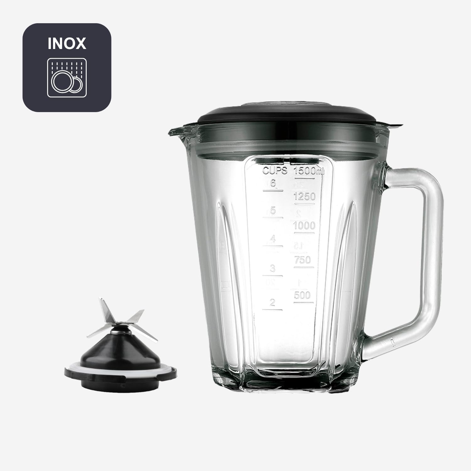 BLACK+DECKER - Mixeur en Verre 800W | Pichet 1,5L Gradué | 4 Lames Inox Haute Résistance | Multi-Vitesses + Fonction Pulse | Broyeur à Glace | Gobelet Doseur | Lavable au Lave-Vaisselle