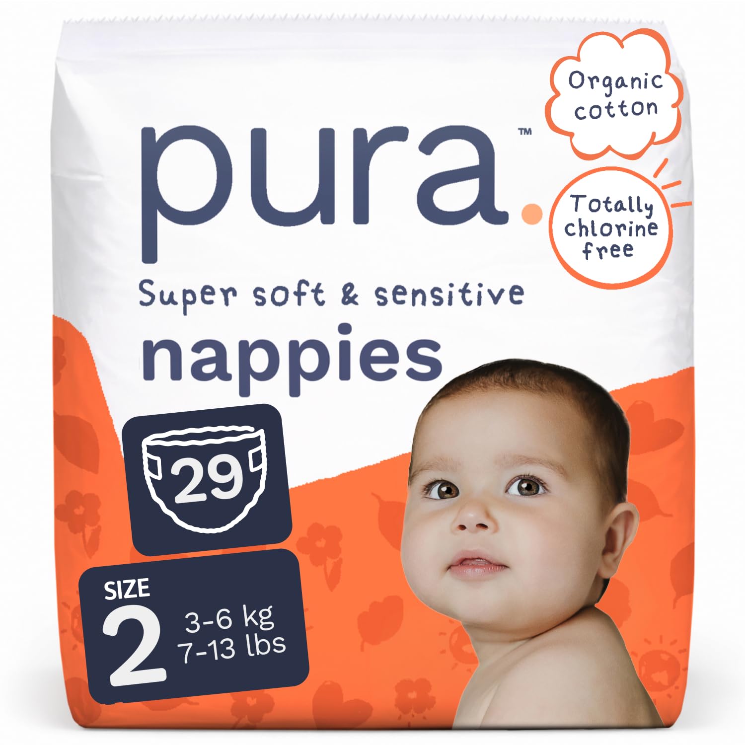 Pura Baby Nappies Size 2, 29 Count, 3-6kg/6-13lbs, Cloud Soft Premium Nappies for Hypoallergenic & Sensitive Skin, Toxin-Free*, Wetness Indicator Up to 12 Hours Leak Protection