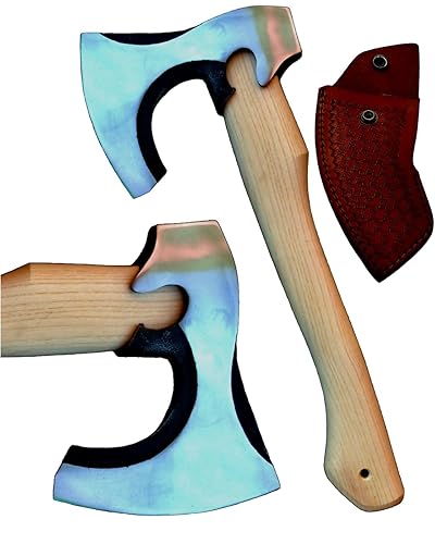 Viking Axe Ashwood Handle Handmade Carbon Steel Blade, Outdoor Camping Hunting Axe, Norse Axe, Hatchets Axes, with Leather Wrapped Handle & Leather
