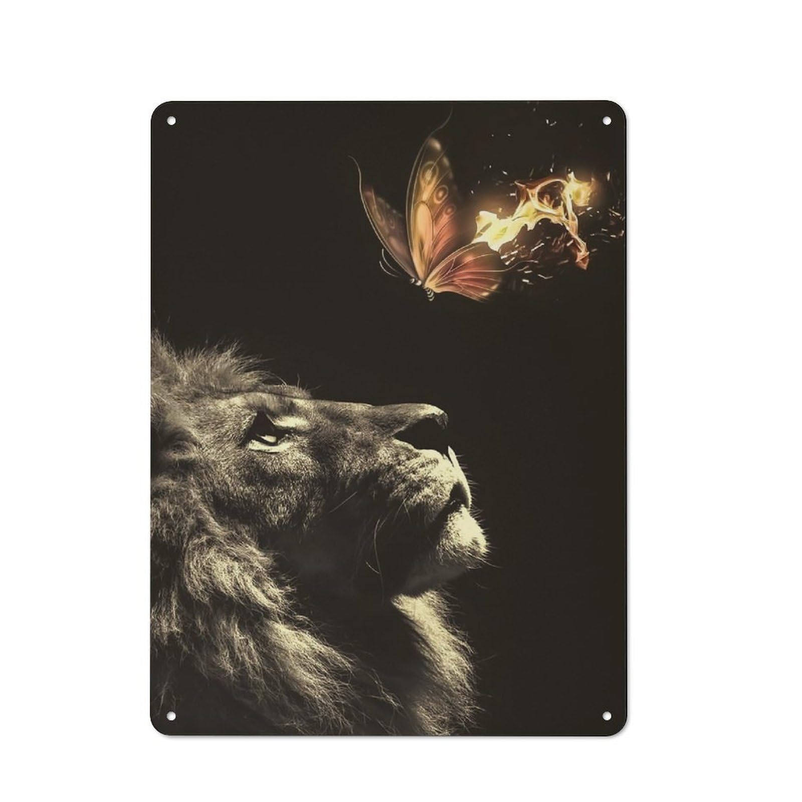 Junmoney Lion Burning Butterfly Vintage Tin Sign 40X30cm Featuring For Workshop Wall, Gift For Metal Sign Collectors During The Christmas Season