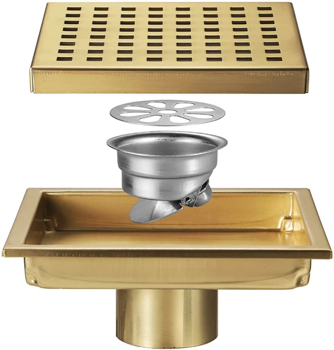 GLJTUO Shower Floor Drain Bathroom Tile Insert Floor Drai 6 Inch Floor Drain with Removable Pattern Grate, Square 304 Stainless Steel for Bathroom,Onecolor