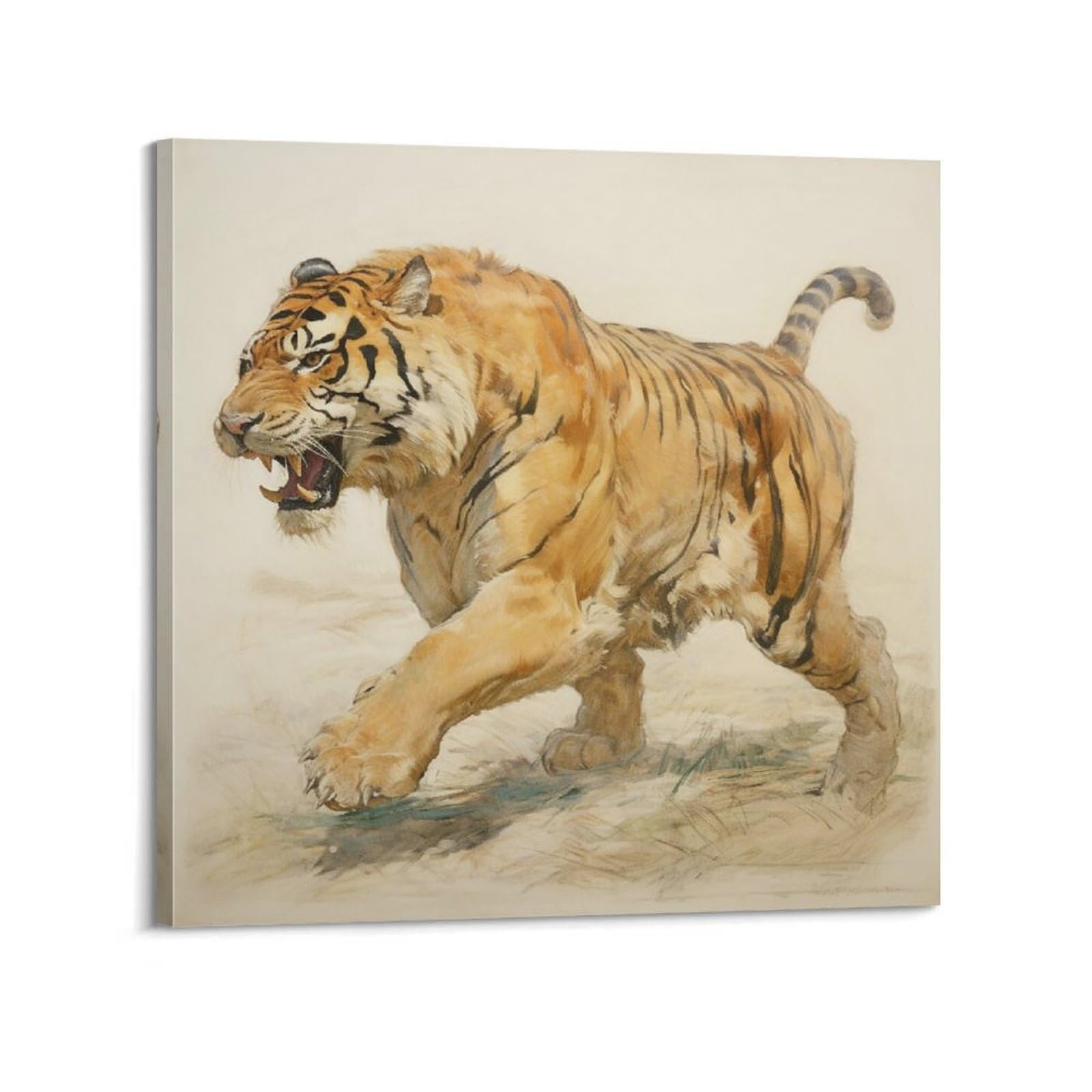 Xkuga Boys Frame-Style Big Cats Hunting Poster Forest Wildlife Jungle King Tiger Modern Decorative Canvas Prints - Ideal Wall Art For Family, Man Cave, Game Room, & Girls Bedroom 28X28inch(70X70cm)