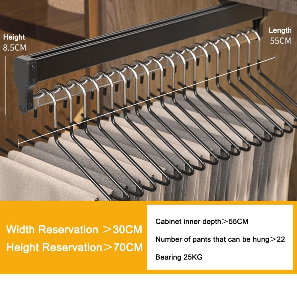 Pull Out Clothes Hanger Rod,Closet Clothes Hanger Rail,Wardrobe Clothing Rail 30-60cm, Heavy Duty Closet Valet Rod Slide,Closet Organizer Rack for Pants and Coat,Black&White ( Color : Black , Size : 5