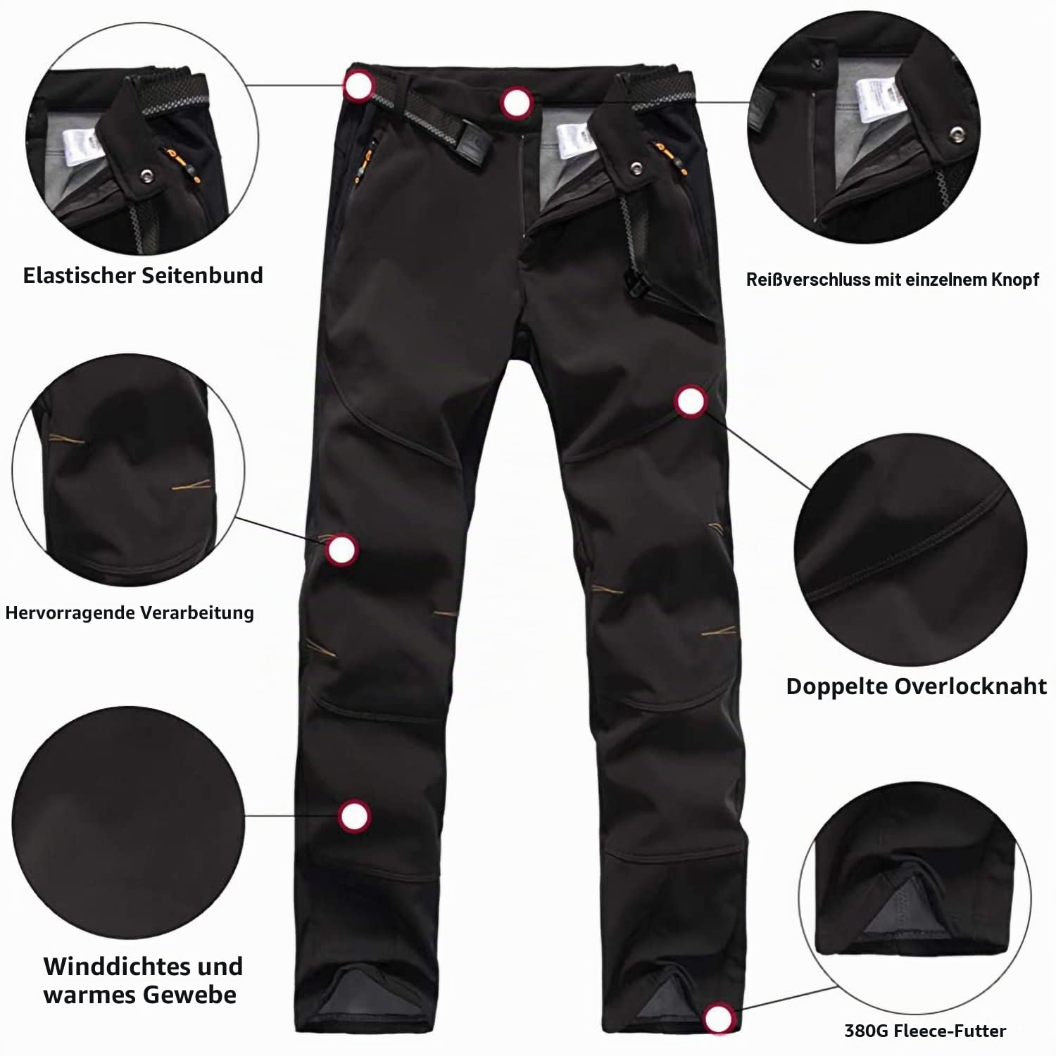 FLYGAGA Herren Wanderhose Softshellhose Warm Gefüttert Fleece Winterhose SkiHosen Snowboardhose Wasserdicht Winddicht Berghose Funktionshose Trekkinghose Outdoorhose Herbst Winter