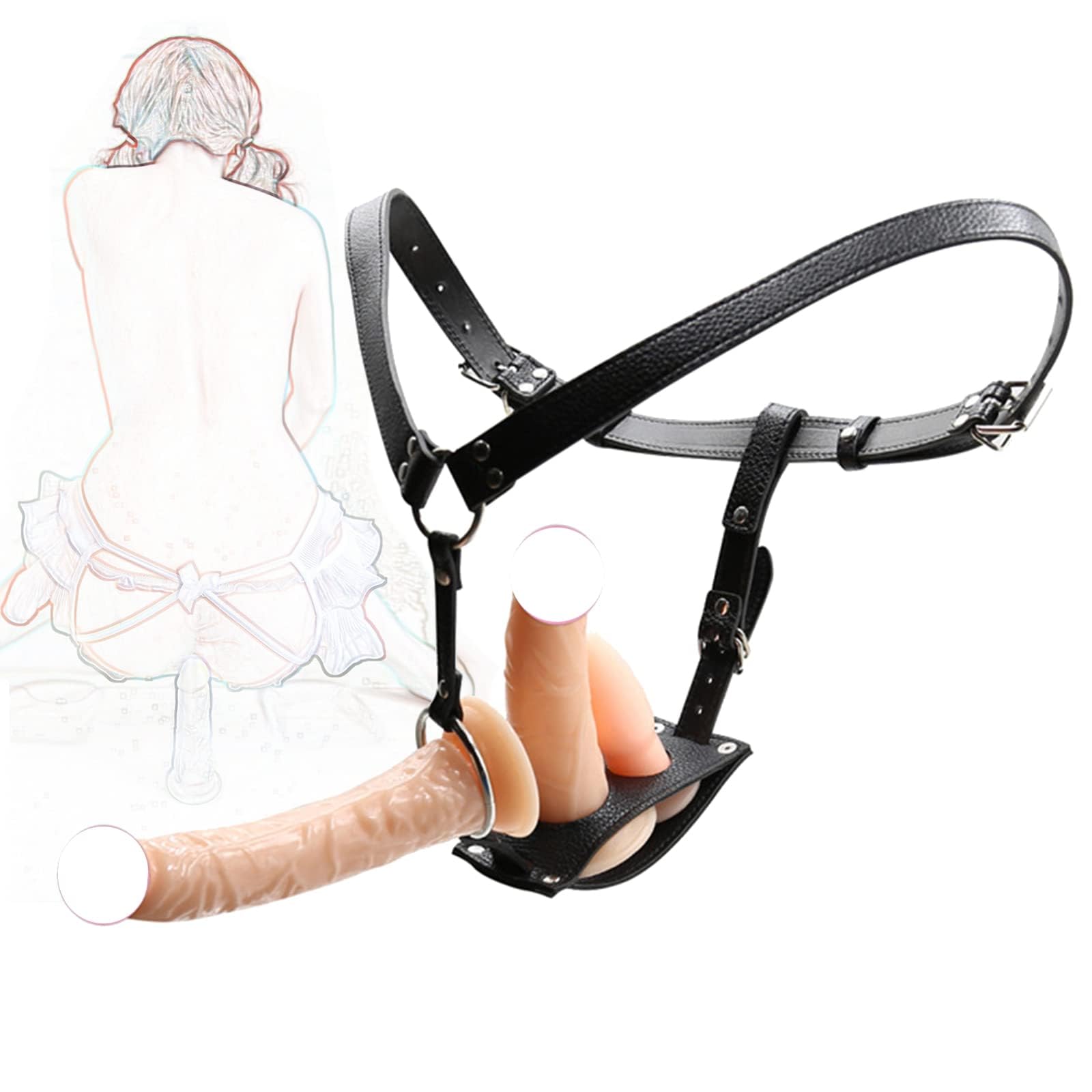 Sex Chastity Belt Chastity Belt Adjustable with 3 Dildo Anal Butt Plug Strapon Strap-on Dildo Leather Straps Penis Pants Sex Toys for Women Men