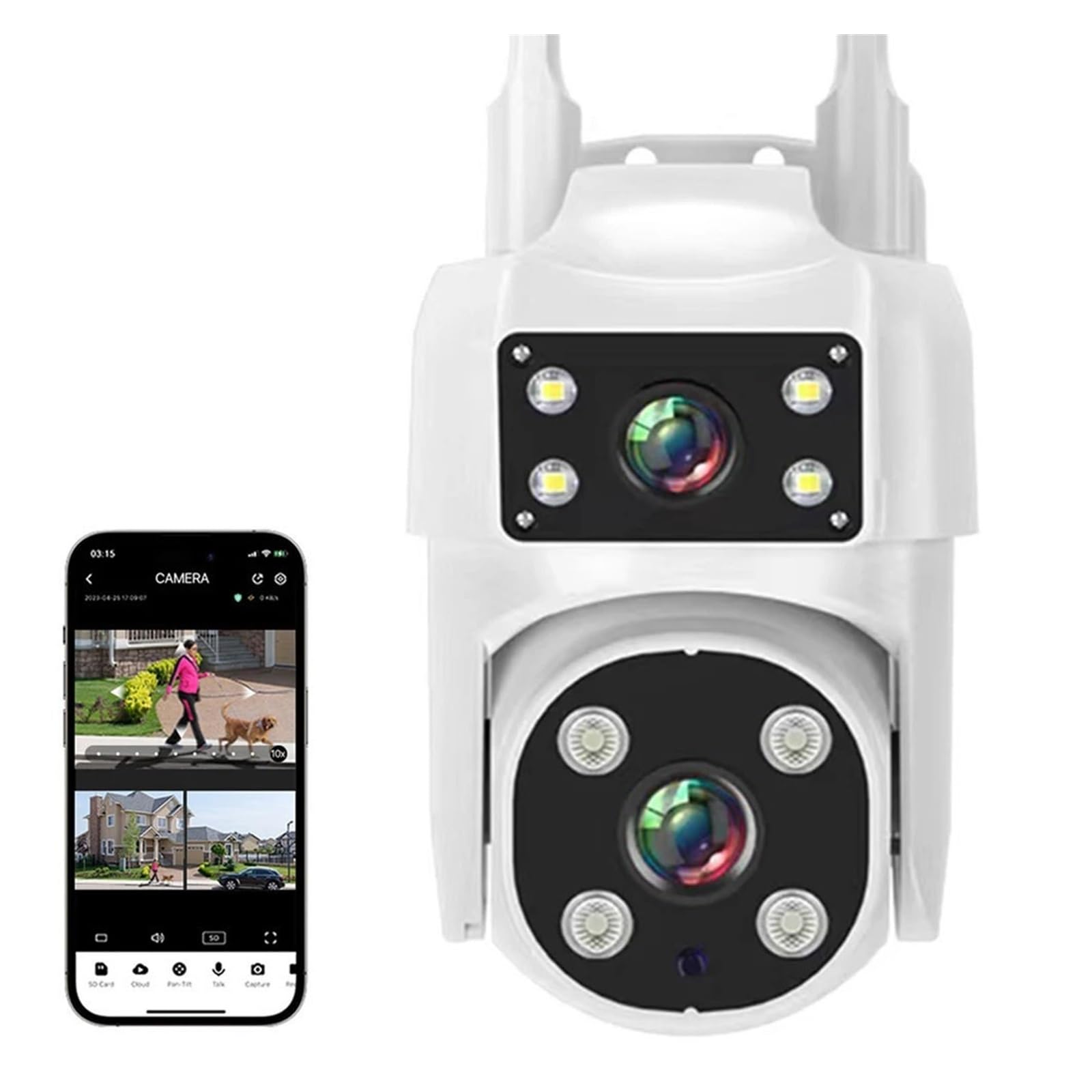 Caméra de sécurité, Caméra IP 4MP 2K PTZ, écran à Double Objectif, Suivi Humain AI, Vision Nocturne Polychrome, caméra de Surveillance extérieure sans Fil CCTV(Camera Add 64G)