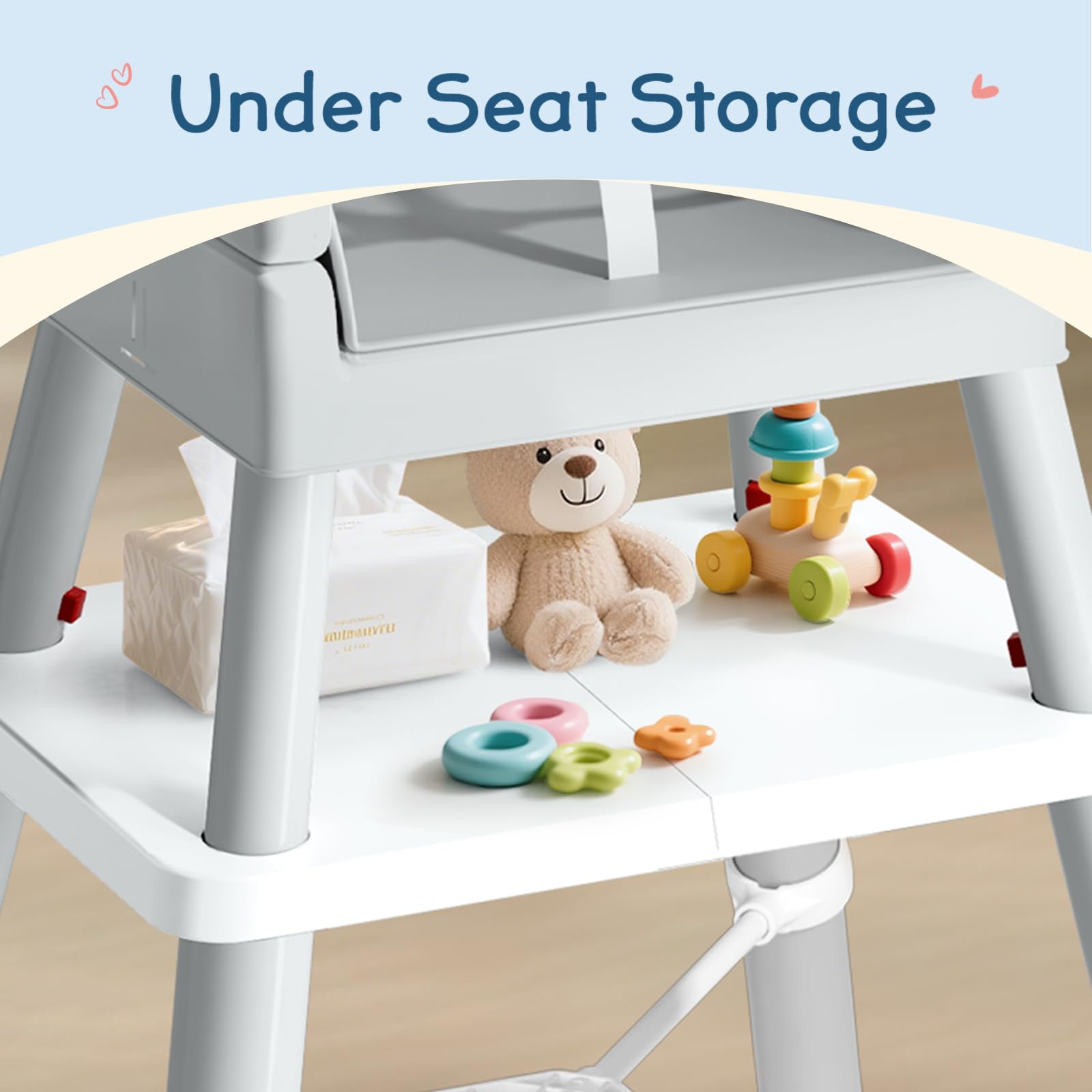 COOSEYA Chaise Haute Bébé, Chaise Haute 6 en 1 avec Coussin en Forme d'Ourson et Facile à Nettoyer, Plateau Amovible et Harnais 5 Points pour Bébé de 6 Mois à 3 Ans, Gris