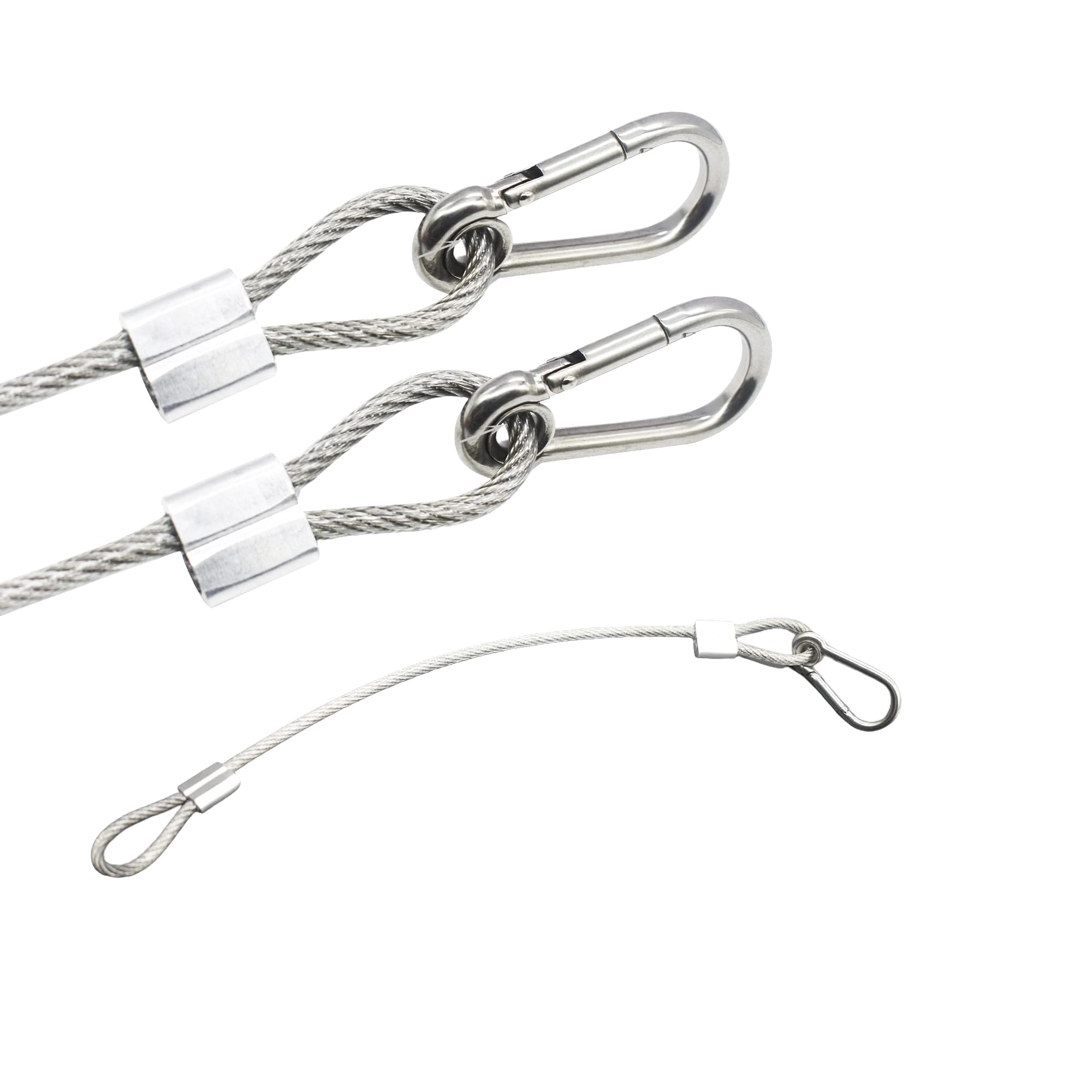 2 pcs 48 inch Vinyl Cover Coated Stainless Steel Wire Rope Lanyard Cable Tether Safety Strap with Hooks and 2 Loops (4mm Thickness),Clear