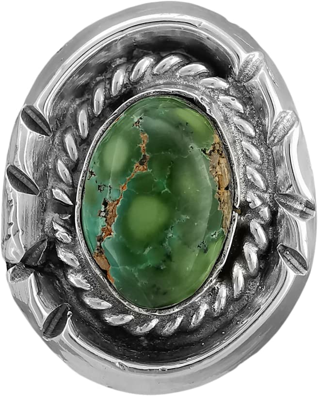 Size 45 - Vintage 925 Sterling Silver Sierra Nevada Turquoise Oval Cabochon Ring Braided Border Design Handmade Gemstone Jewelry Statement Navajo