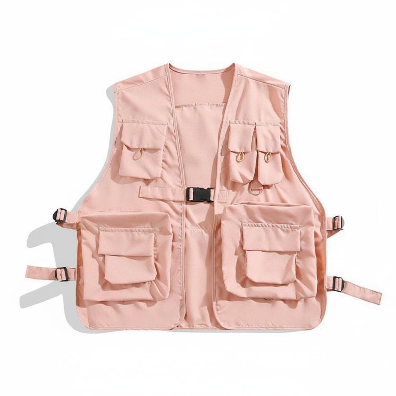 APIRILY Black Cargo Vest Streetwear Look Multi-Pocket Vest Long-Lasting Utility Sleeveless Jacket for Men, Women, Outdoor, Pink, XL-image-20