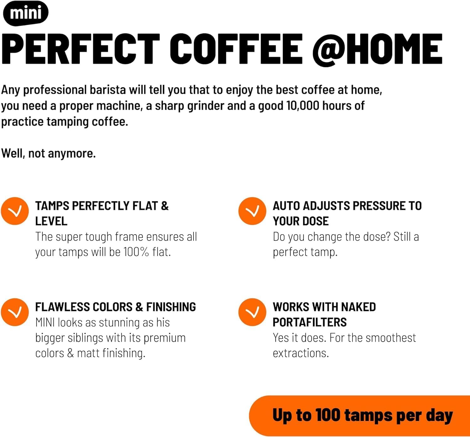 Puq PUQpress Mini Gen 6, Automatic Espresso Coffee Tamper for Home & Commercial Use, Professional Barista Accessory, Tamps Flat & Level with Auto-Adjusting Pressure, Nonstick Coating (White, 58.3 MM)