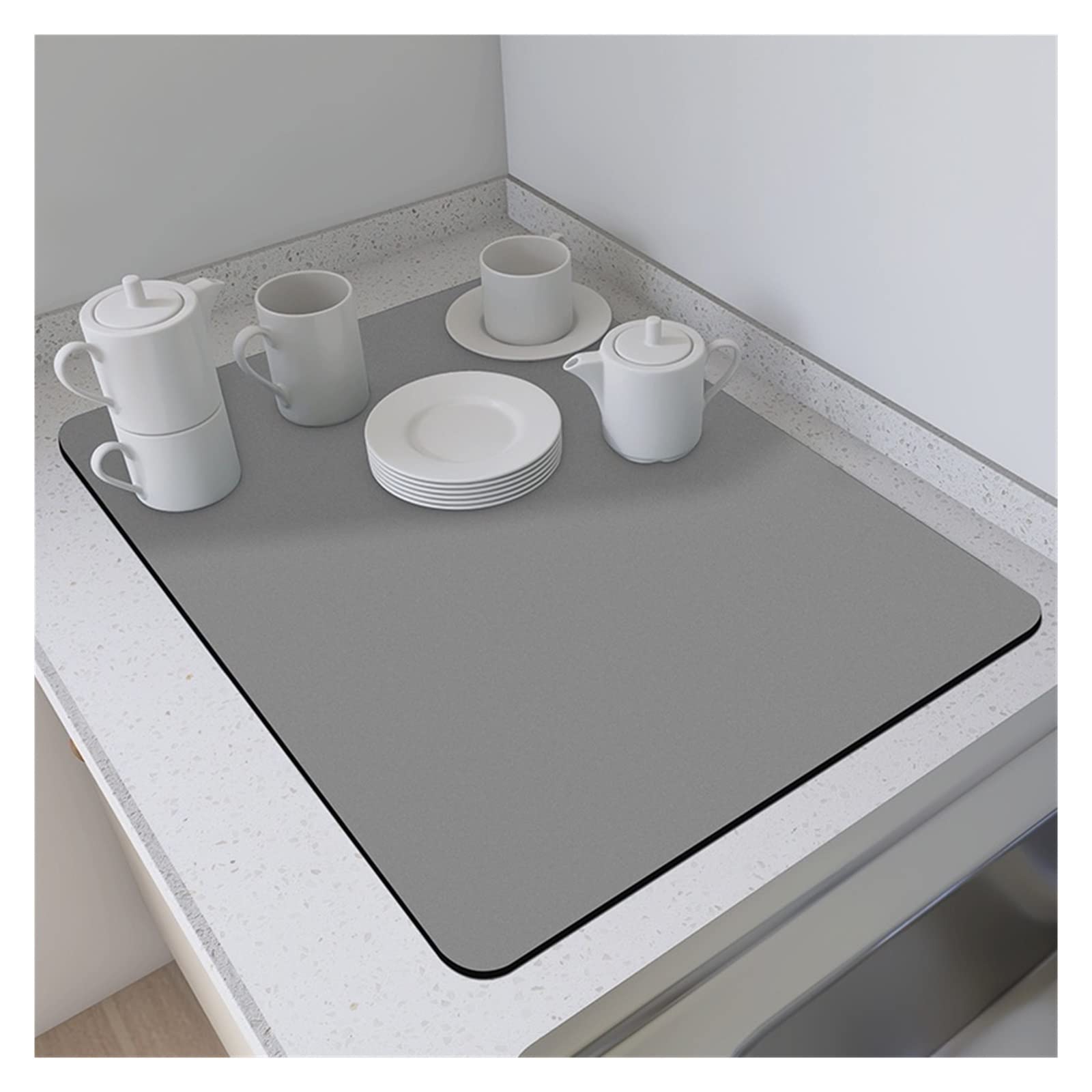 FGAQLUK Kitchen Super Absorbent Draining Mat,Dish Drying Mat For Counter,Non-slip Absorbent Rubber, Coffee Machine Mat Counter Protector For Kitchen, Dining Table, Bathroom(Light grey,40*50cm)