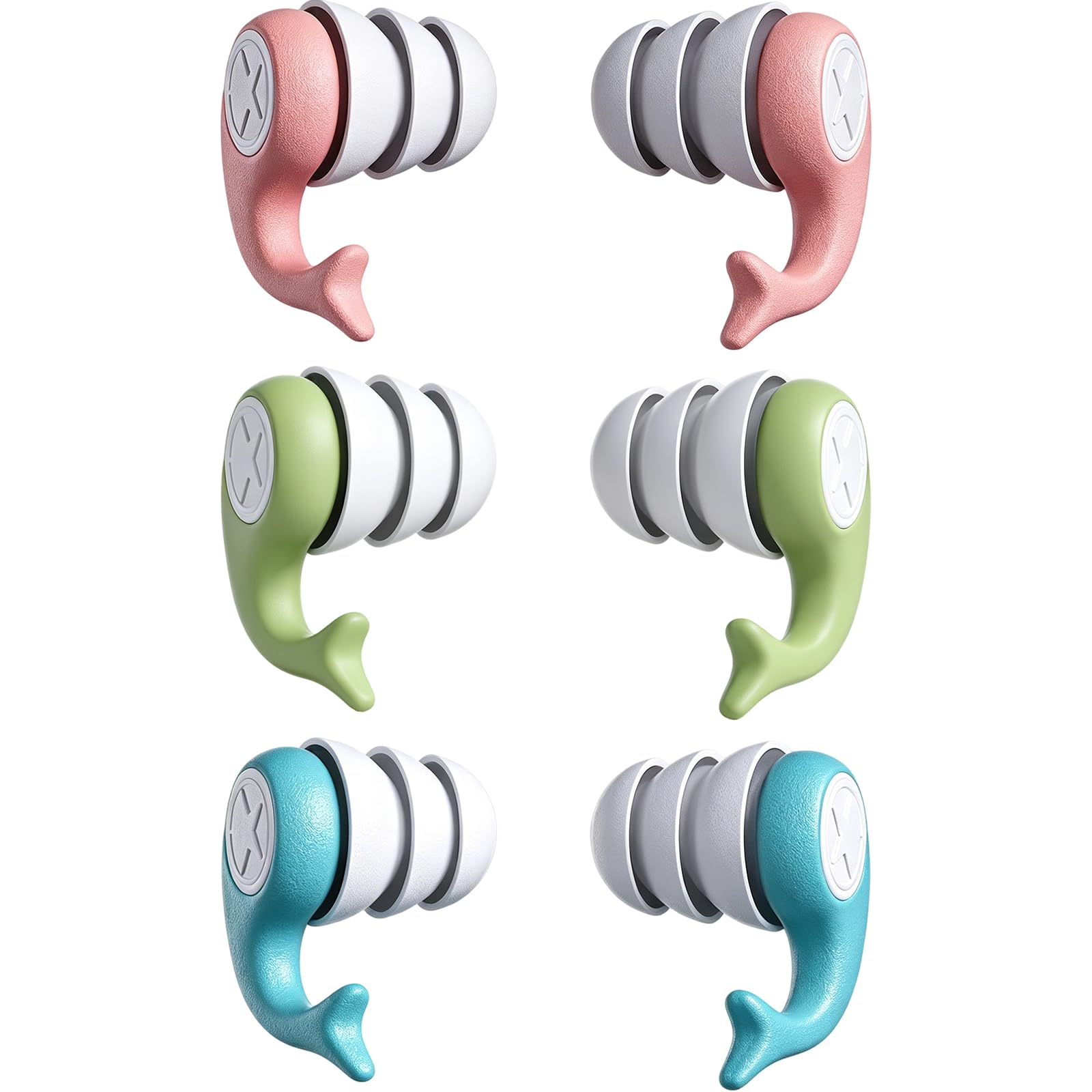 Swimming Ear Plugs for Kids, Kids Swimming Ear Plugs with Nose Clips Swimming, 3 Pairs Blue Pink Green OPP Bag Pack