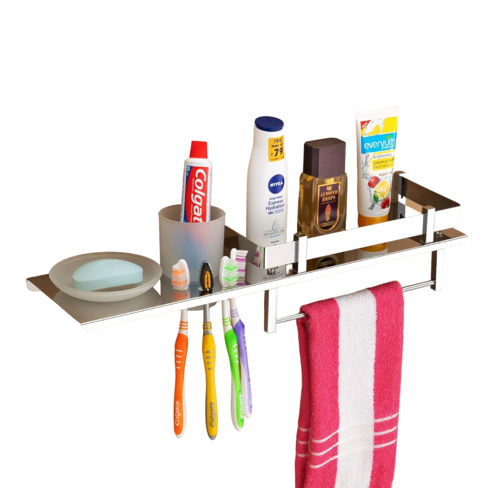 KEEPWELL Stainless Steel Nickel Chrome 4 in 1 Multipurpose Bathroom Shelf Soap Dish, Tumbler, Toothbrush Holder (Silver, 18 x 5 Inches) (B08PZ9TJQS) Amazon Price History, Amazon Price Tracker