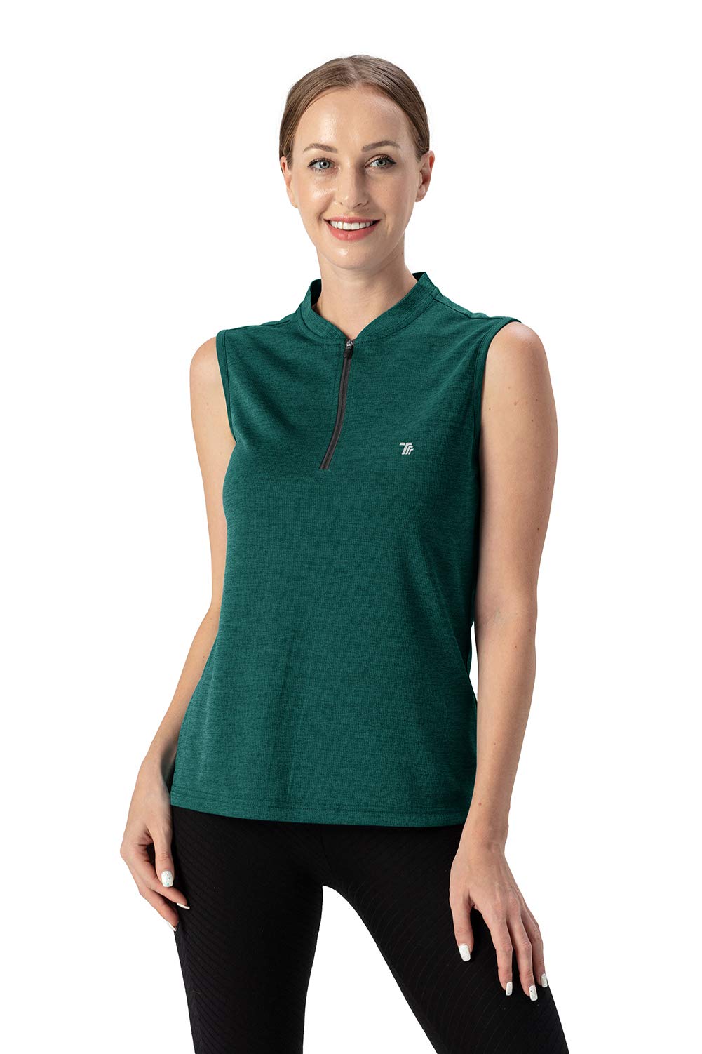 YSENTO Women's Golf Apparel Shirts Clothes Outfits Sleeveless 1/4 Zip Collarless Dry Fit UPF 50+ Tennis Polo Tank Tops Army Green Size M