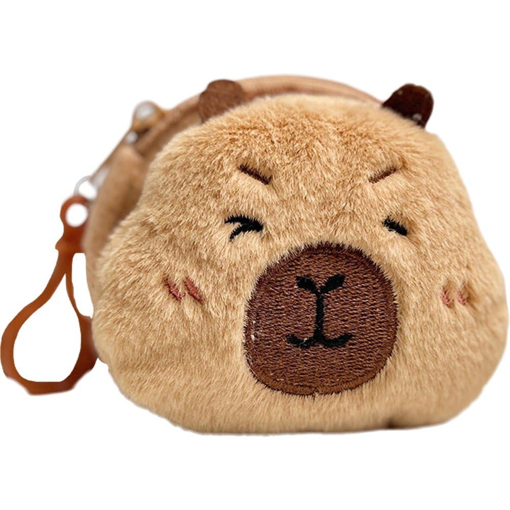 Capybara Plush Coin Purse Lovely Cartoon Animal Round Change Bags with Pendant Kawaii Mini Headphone Storage Bag
