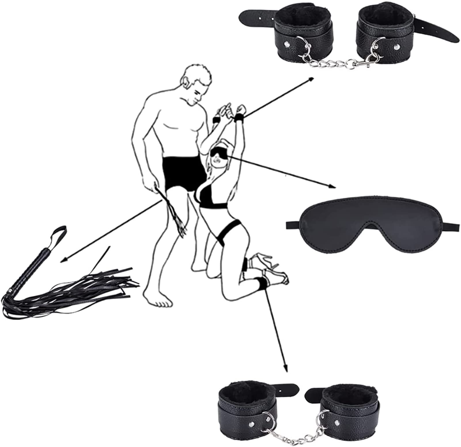 ZZZZS Lot de 8 pièces couple débutants parfaits jouets de vie cuir nylon (noir)
