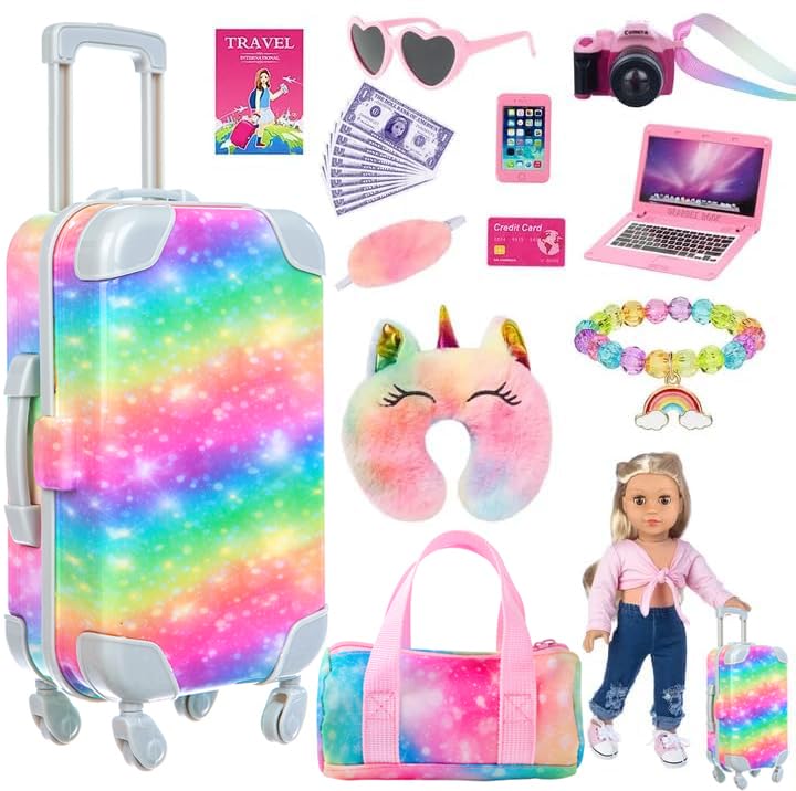 K.T. Fancy 23 PCS 18 Inch Girl Doll Accessories Suitcase Luggage Travel Set