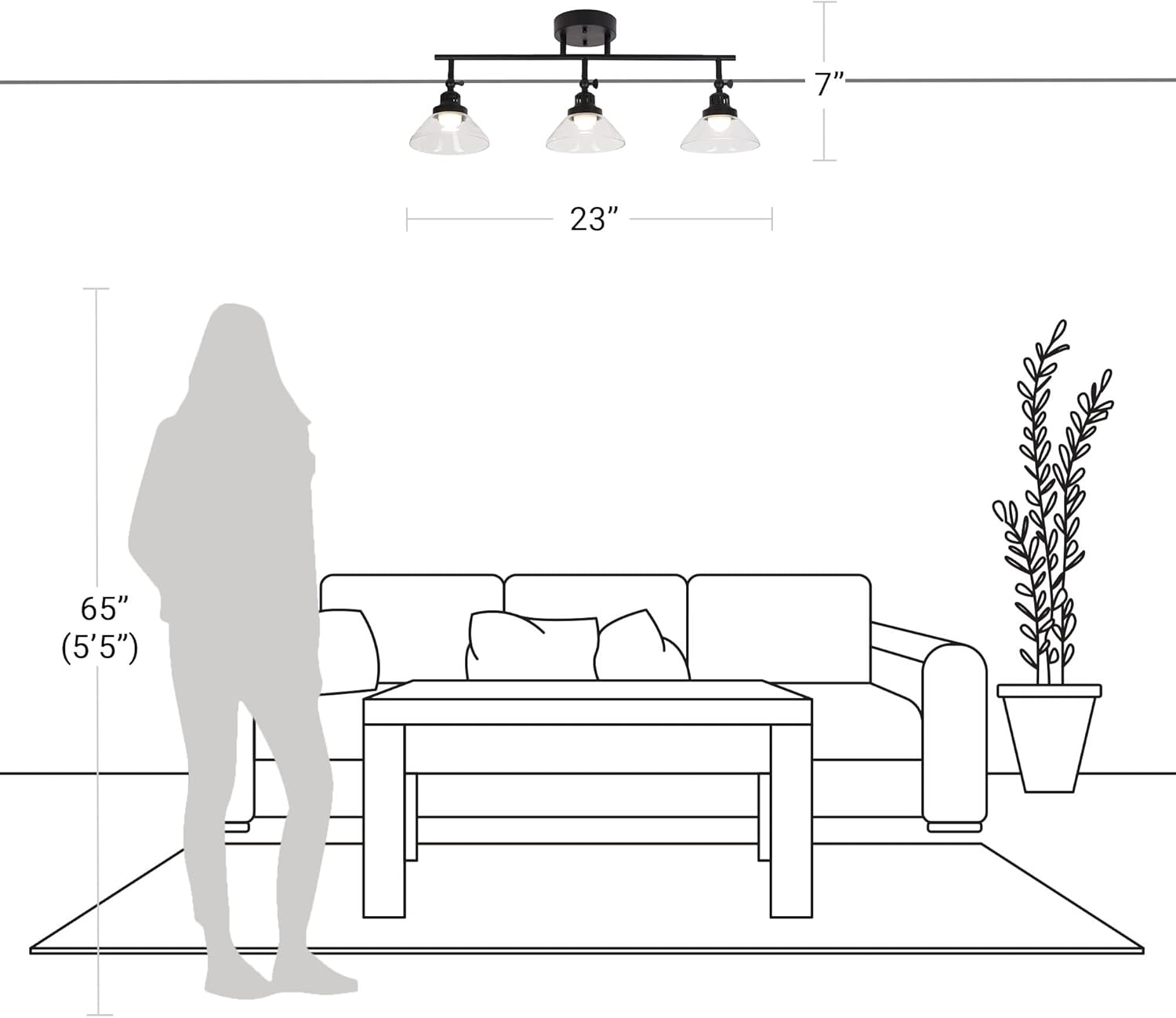Catalina 23" Classic 3-Light Integrated LED Track Light with Adjustable Clear Glass Shades, Black
