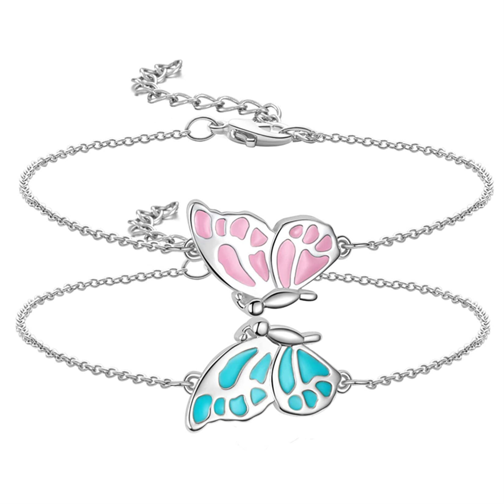 YIFUO Matching Cute Butterfly Bracelet for 2 Butterfly BFF Friendship Bracelets Best Friends Long Distance Relationship Bracelets,Silver