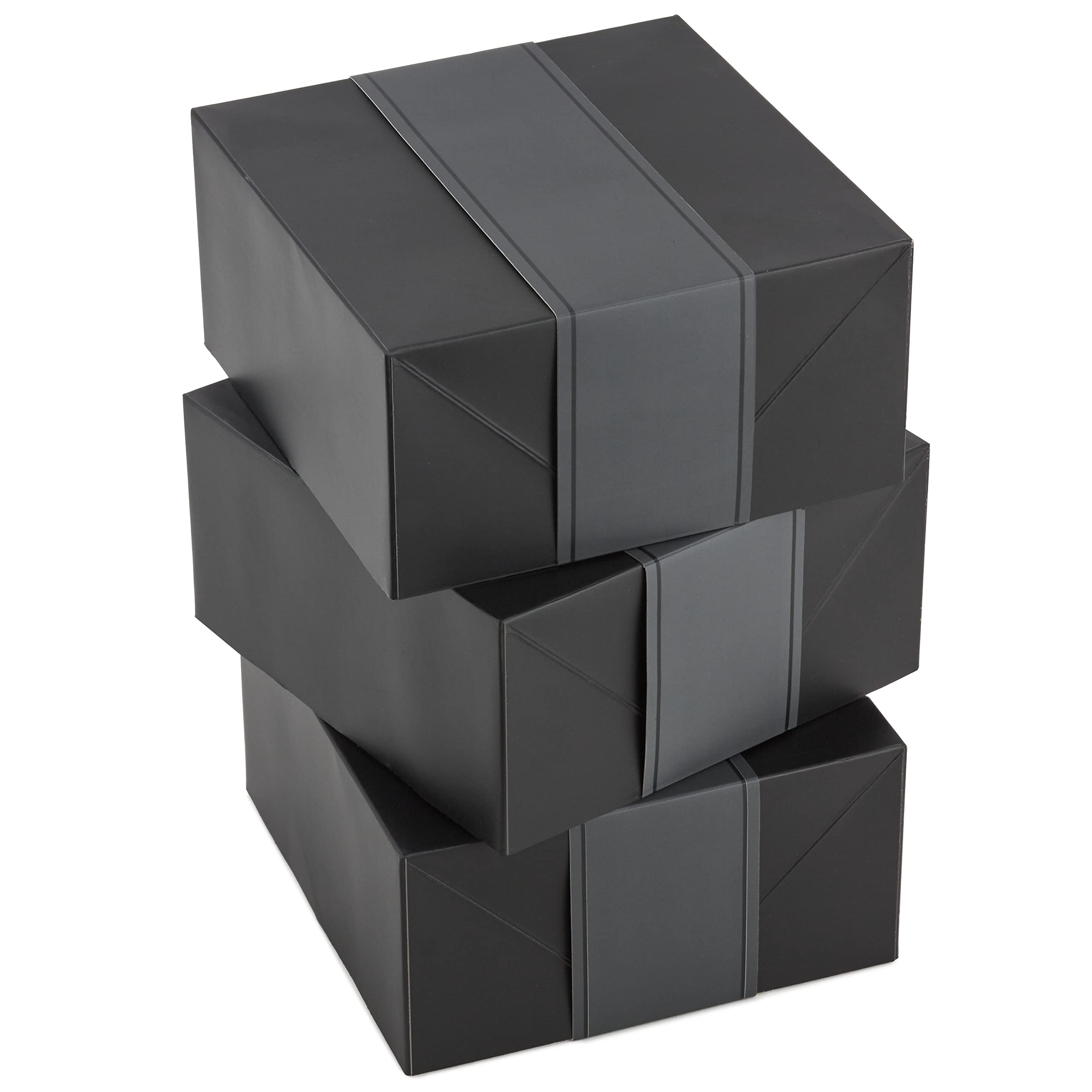 Hallmark 8" Medium Black Gift Boxes with Wrap Bands (3 Boxes, 3 Wrap Bands) for Weddings Bridal Parties, Valentine's Day