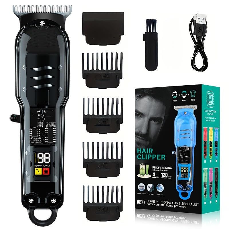 Tondeuse à barbe électrique – Tondeuse à cheveux sans fil avec écran LCD, lame en acier inoxydable, peigne réglable 0-4 mm, tête en T, batterie 90...