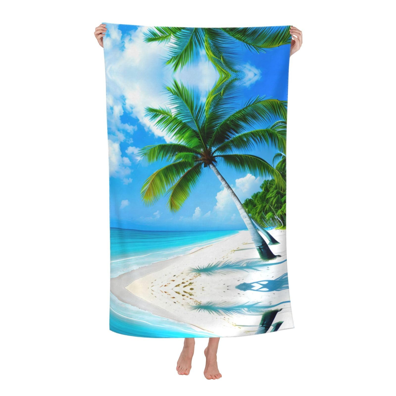 Oazcvbnn Women's White Palm Trees And Blue Sea Print Adult Beach Towel Summer Travel Pool Vacation Swimming Fitness Outdoor Adventures