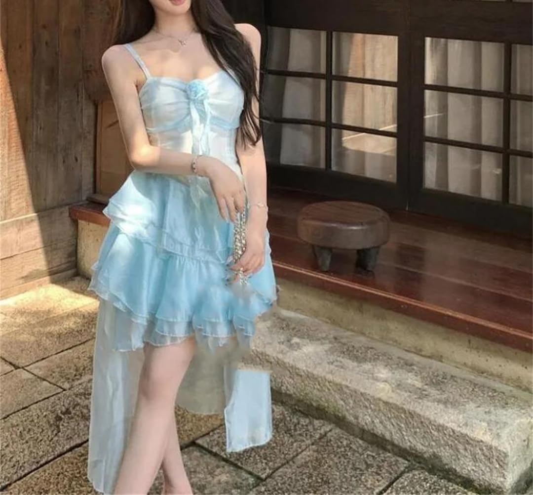 Vestido de verano con dobladillo con volantes y tirantes ajustables para mujer, vestido de vacaciones en la playa