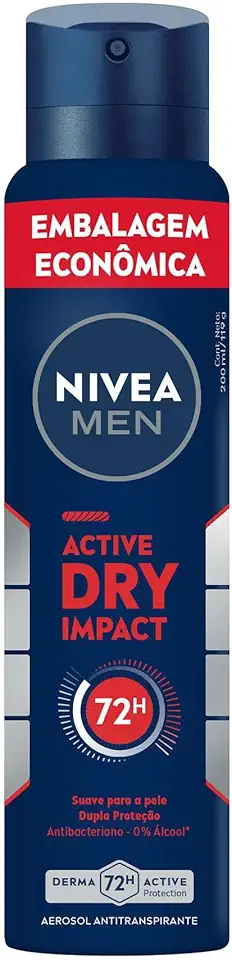 NIVEA MEN Desodorante Antitranspirante Aerossol Dry Impact 200ml - Alta proteção eficaz de 72 horas contra suor e mau odor, 2x mais ativos antitranspirantes e frescor o dia todo