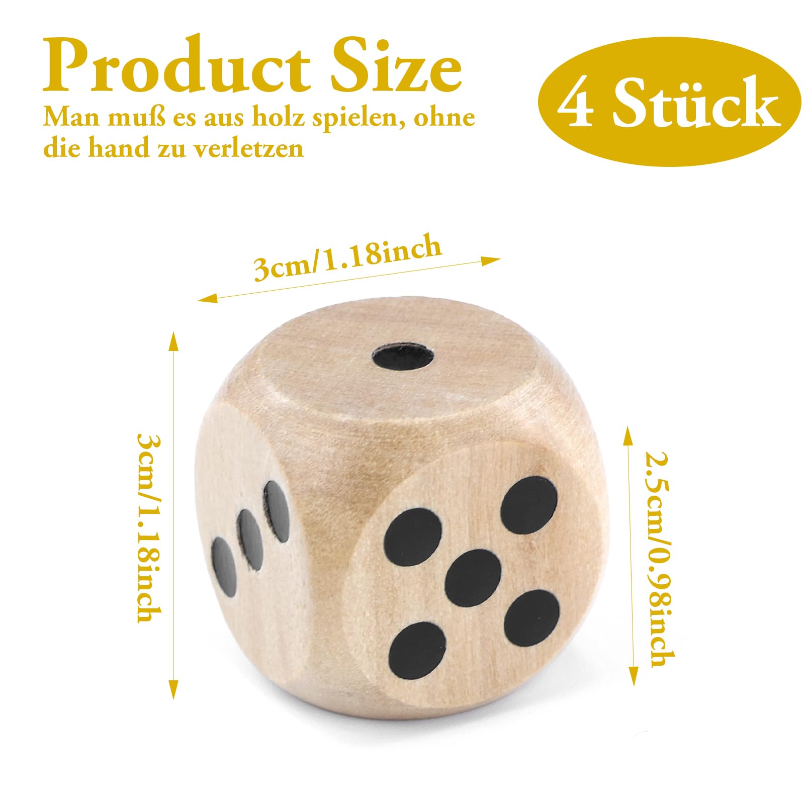 4Pcs Dadi Da Gioco in Legno 30mm,Dadi Da Gioco in Legno Naturale,Giochi Di Carte Accessori Per Giochi Di Società