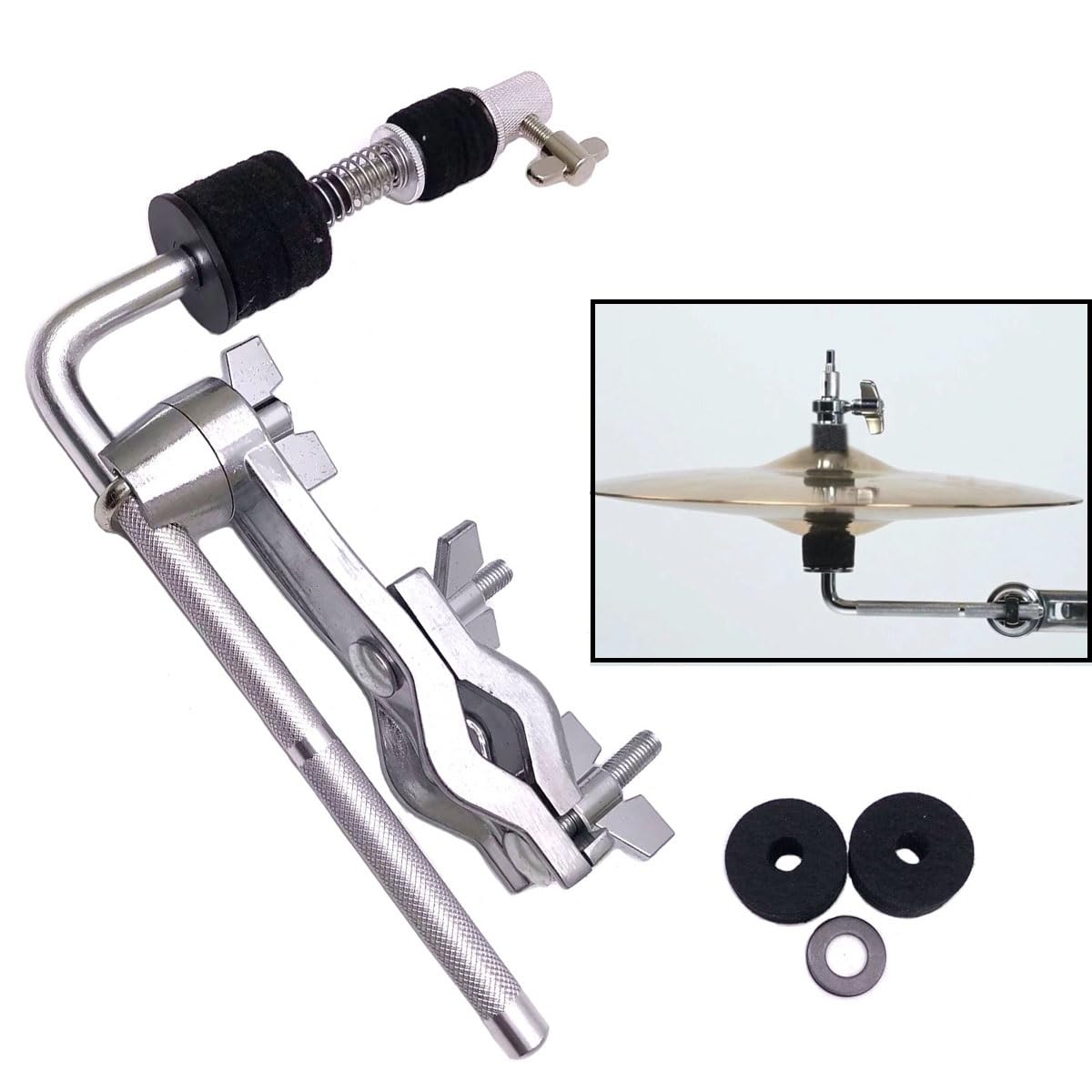 Beckenklemme Beckenverlängerungsarm und Klemme Beckenaufsatz kompatibel mit Hi-Hat Becken Drum Set Clamp Drum Extension Clamps Halter mit Becken Filzpads Zubehör