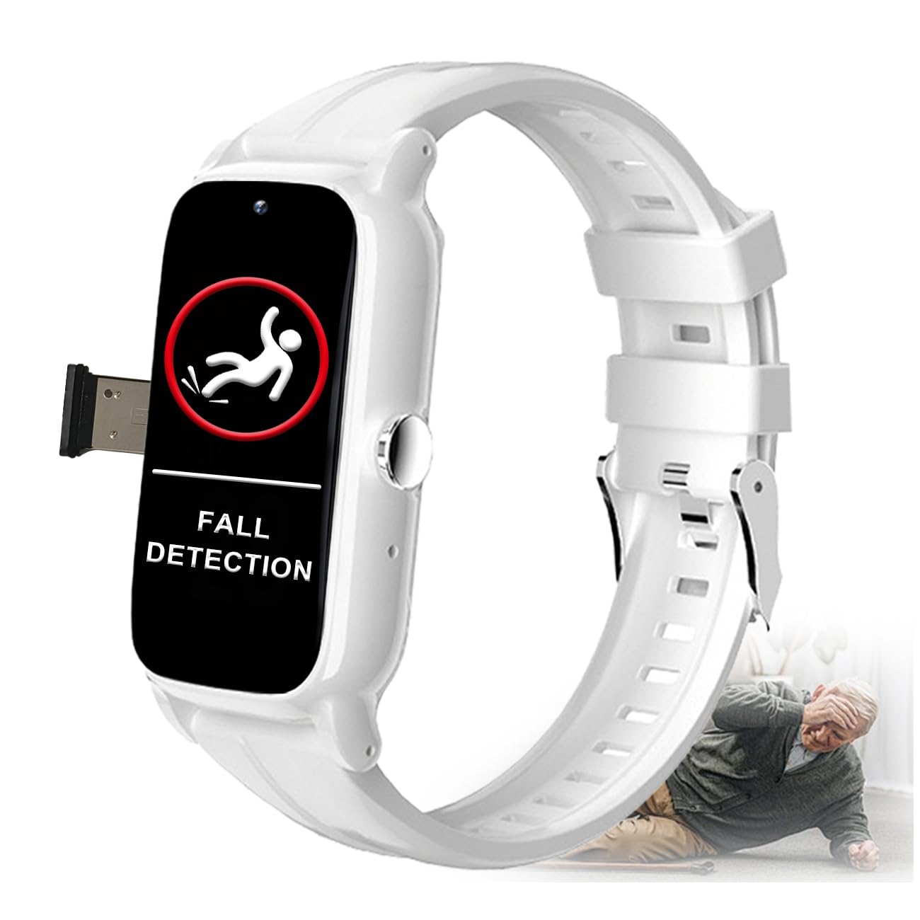 Bracelet Alarme Personne Agee Montre Connectée Senior Dispositifs D'alerte De Chute pour Personnes Âgées Bouton SOS d'urgence White,4.7 * 3.2cm