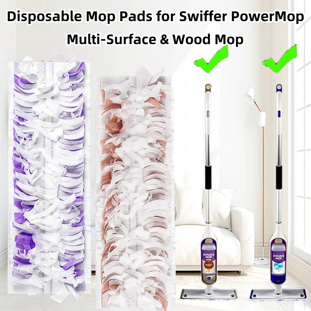 Recambios de almohadillas desechables para Swiffer PowerMop multisuperficie, almohadillas de madera para limpieza de suelos, 10 unidades (10 moradas + 10 marrones)