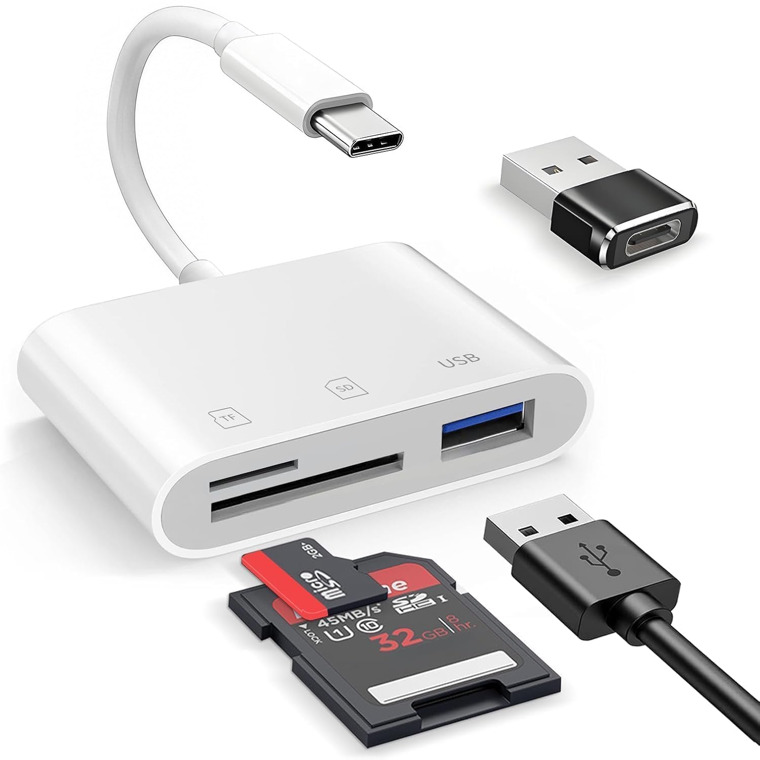 USB C SD Card Reader USB C for iPhone 15 16 iPad Mac Laptop 3 in 1 sd