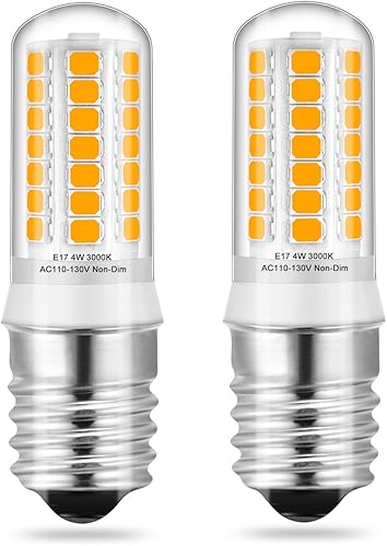 KLG Bombillas LED E17, bombillas no regulables equivalentes a 4 W y 40 W, blanco cálido 3000 K, para luz debajo del microondas, sobre campana