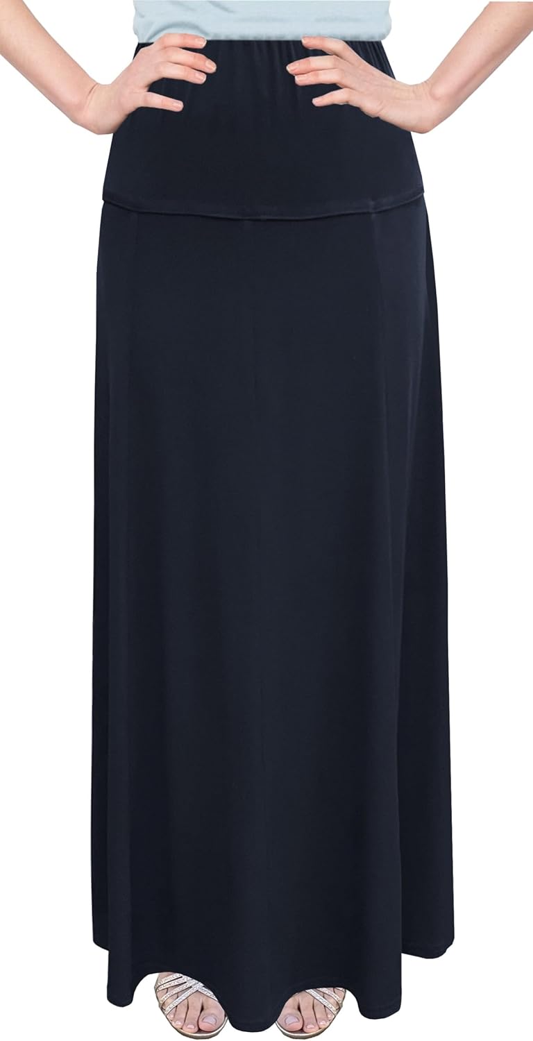 Baby'O Women's Stretch Knit Fit and Flare A-Line 37" Maxi Length Skirt - Made in USA