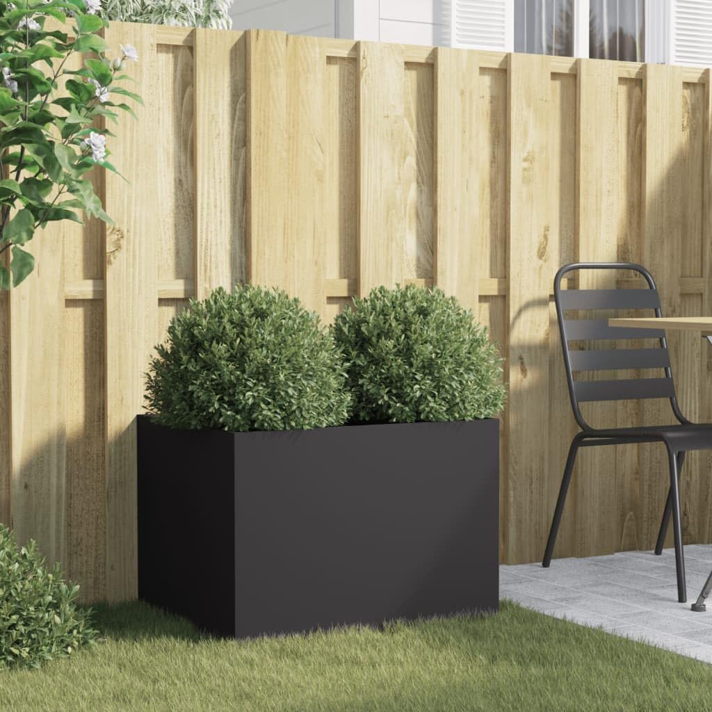 IKAYAA Jardinera Alto de Acero Inoxidable, Macetero Grande Exterior, Maceta Alta Exterior y Terraza, Maceta Grande, Jardinera Alta Acero/Negro 62 x 47 x 46 cm