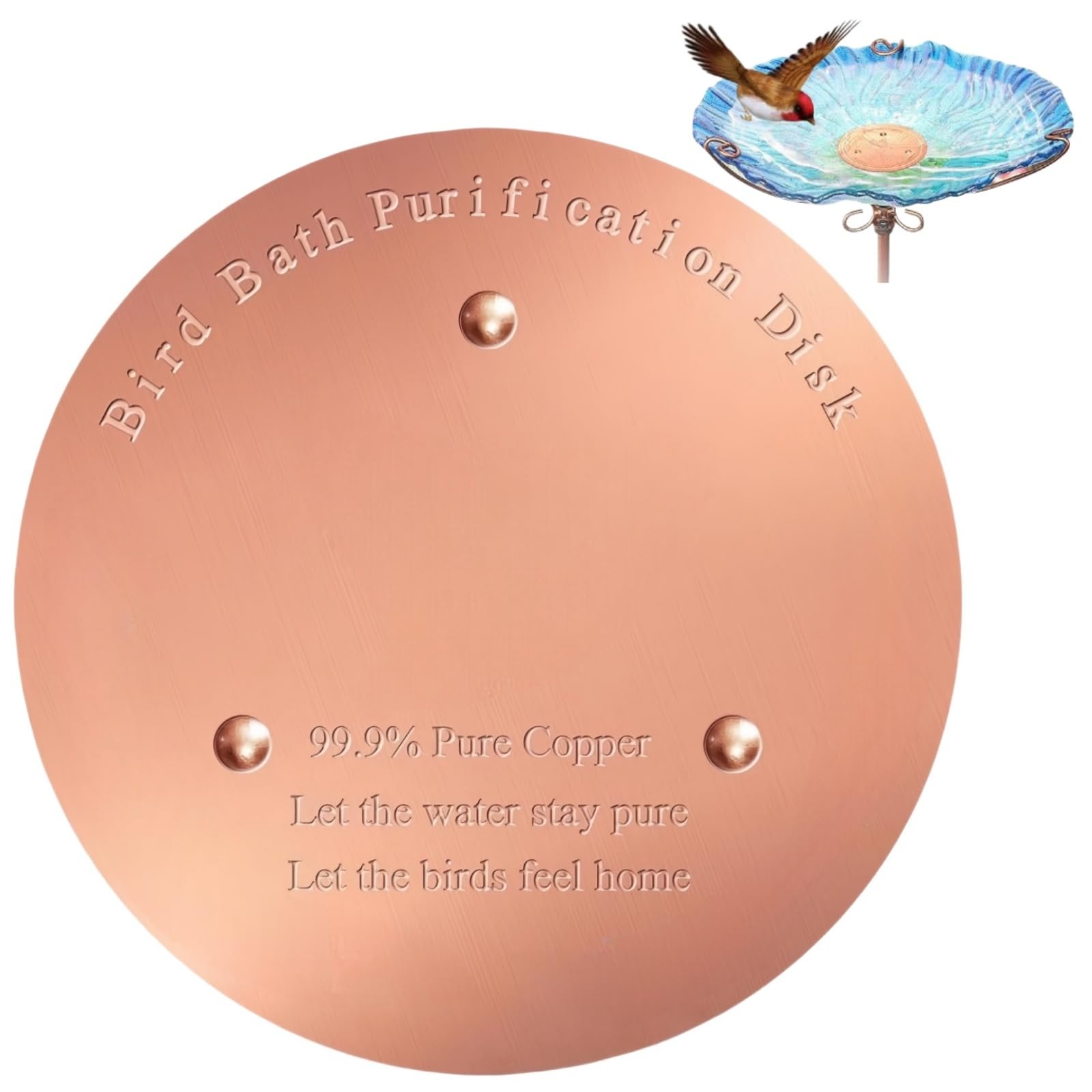NAXIXI Bird Bath Copper Disk,99.99% Pure Copper Plate for Bird Baths & Bird Feeders,0.6mm Self-Cleaning Purification Disc Keeps Water Fresh Year-Round,Heated/Solar Bird Bath Compatible,Round