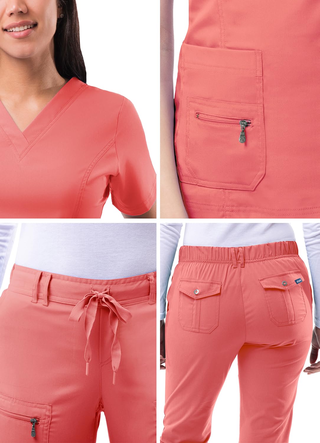 Adar Uniforms Tenue Aide Soignante - Blouse Col en V & Pantalon Poches Multiples