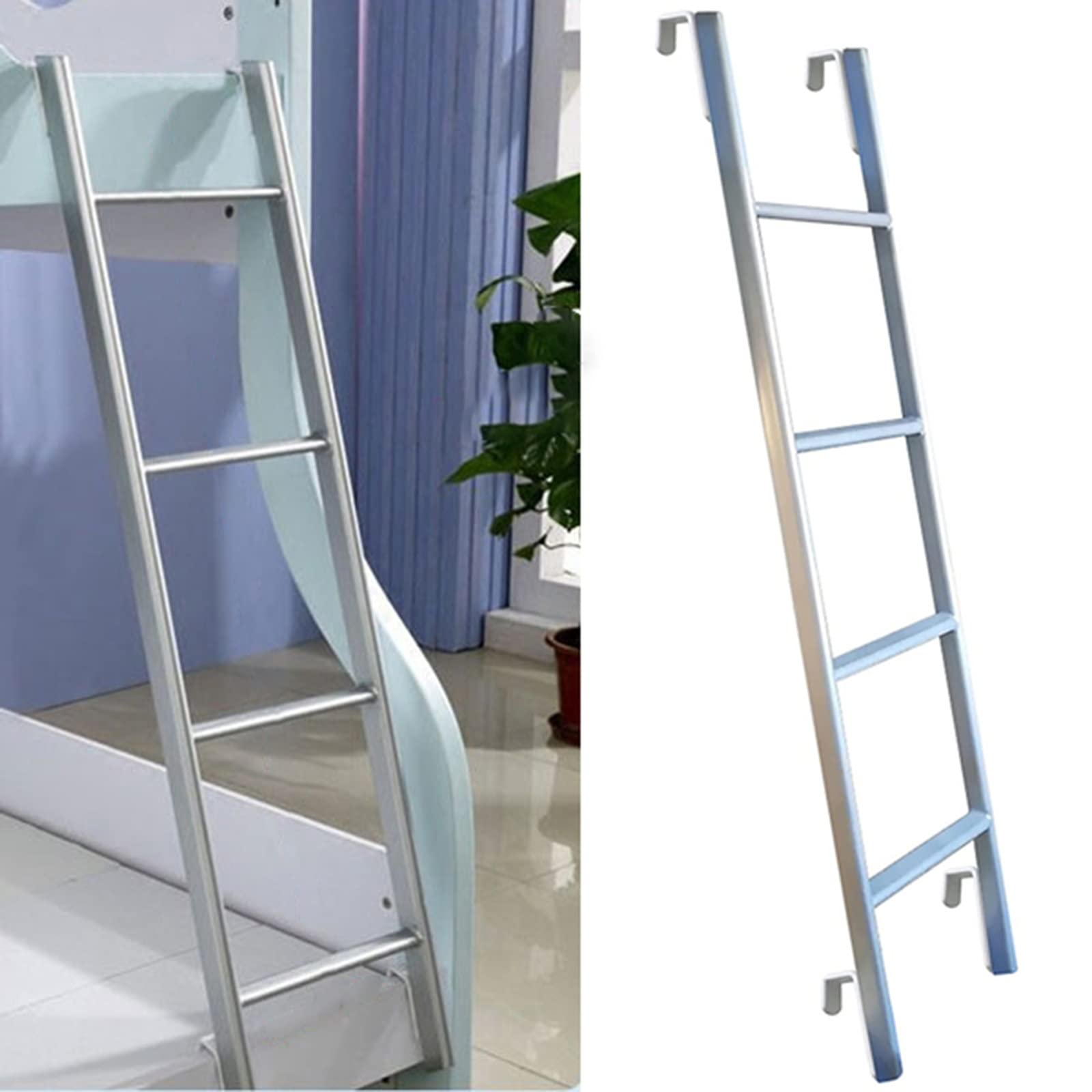 Metal Climbing Ladder for Bedroom Dorm RV Motorhomes Gray Twin Bunk Ladder for Elderly Adults Teens and Kids 45.6" High Hook Style for Easy Installation