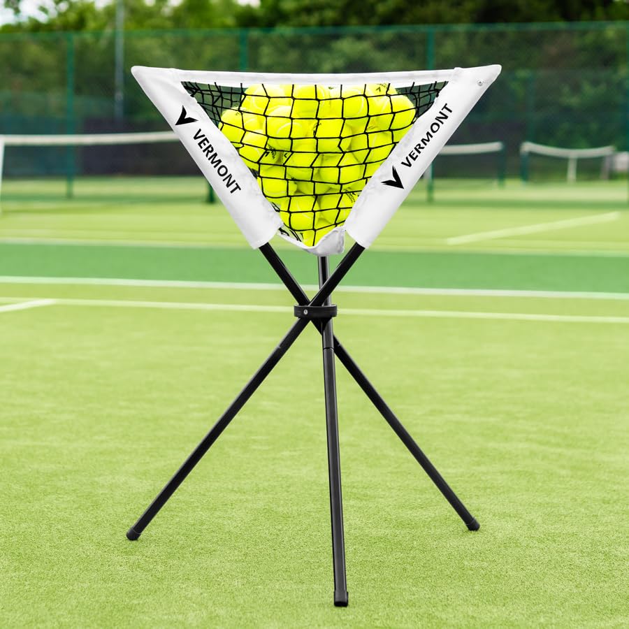 Vermont Portable Pop-Up Ball Caddy – Lightweight Folding Tennis Ball Storage Basket – Holds Up to 80 Tennis Balls