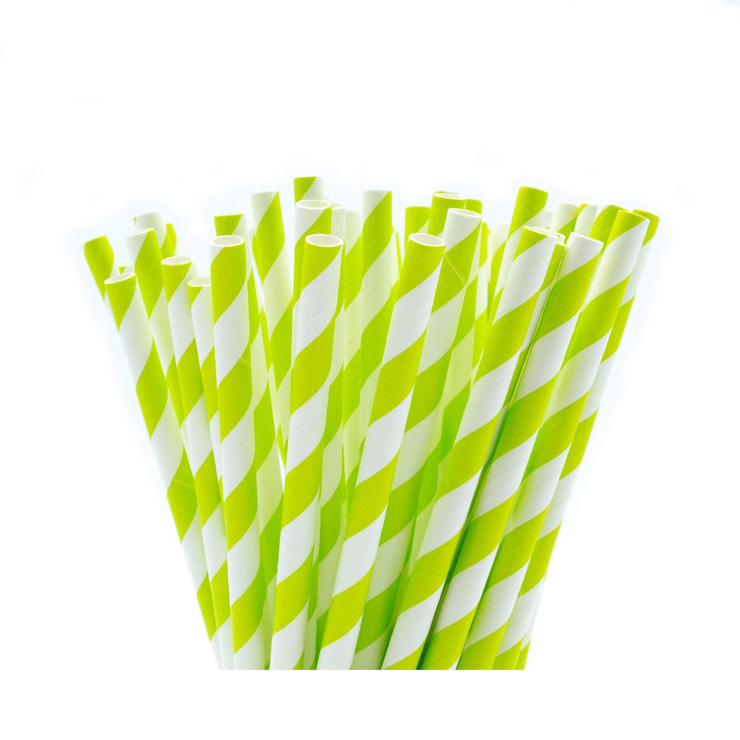 Light Green & White Striped Paper Straws, Biodegradable Drinking Straws Pack of 25 or 100 (100)