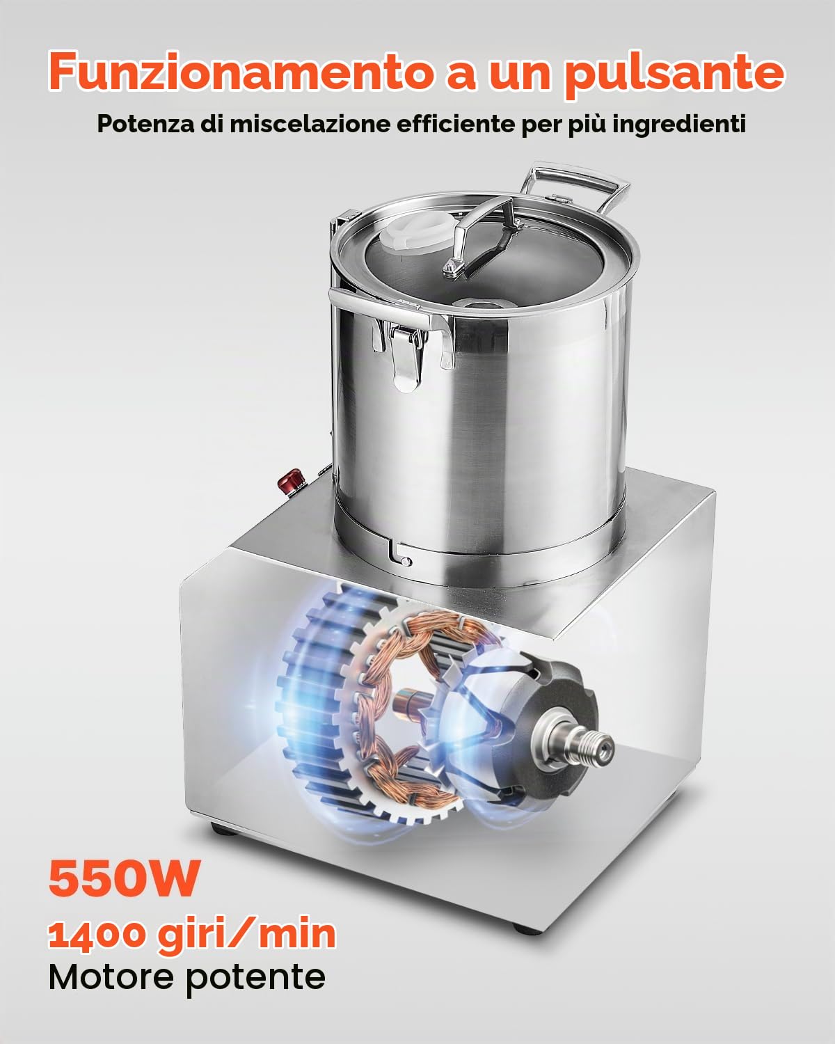 VEVOR Robot da Cucina Tritatutto per Verdure, Robot da Cucina in Acciaio Inox per Uso Alimentare 4 Litri 2 Lame Extra Curve a S, Tritatutto Multifunzionale da Cucina per Alimenti Verdure, Frutta